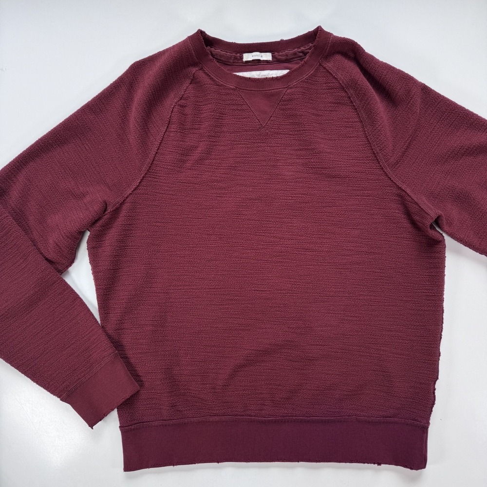 ABERCROMBIE & FIT Crewneck Sweatshirt Burgundy Textured Distressed Raglan Mens L